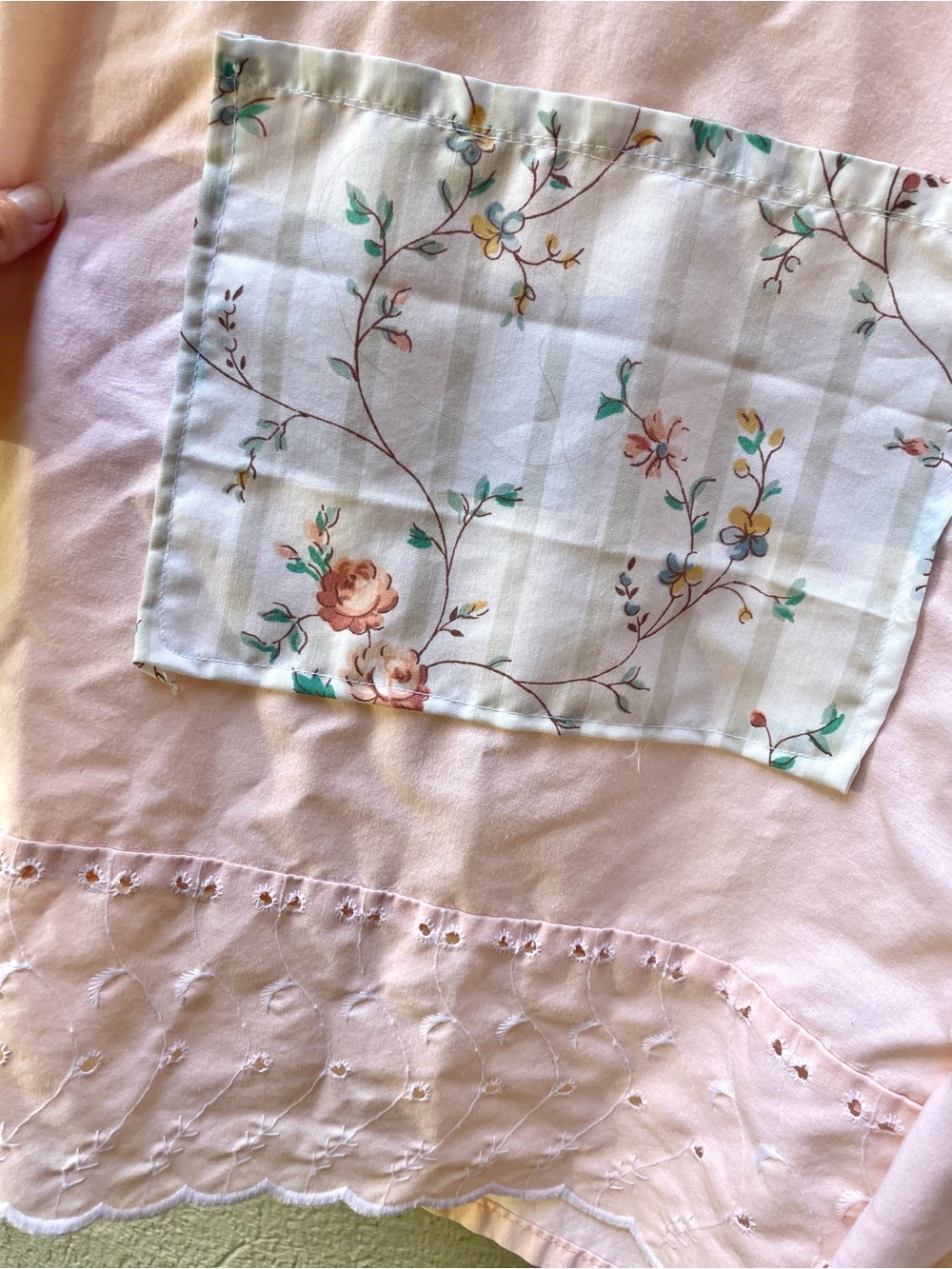 Cottagecore peach cotton patchwork Wide-Leg with lace - Picture 3 of 5
